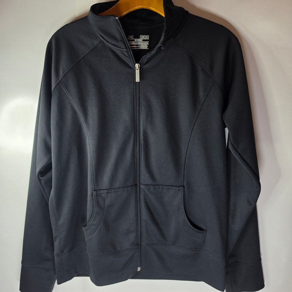 Under Armour Womens Black AllSeasonGear Full Zip Track Jacket Semi Fitted MD M